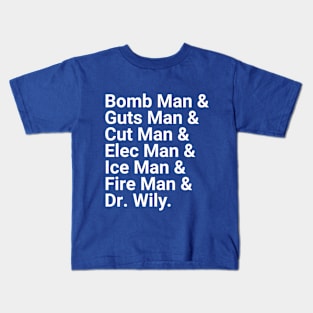 Mega Man Bosses Helvetica List Kids T-Shirt